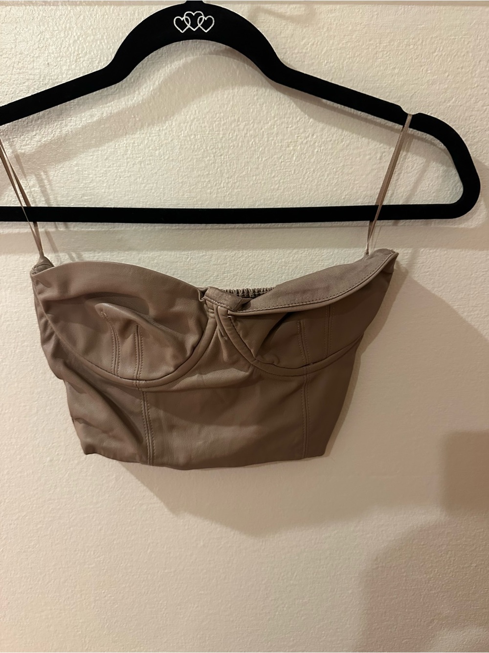 Zara Taupe Faux Leather Strapless Bustier Top